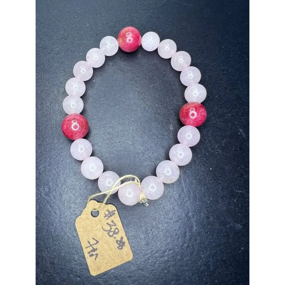 NEW Rose quartz and gemmy rhodonite stretch cord 7 inch bracelet - Picture 9 of 11